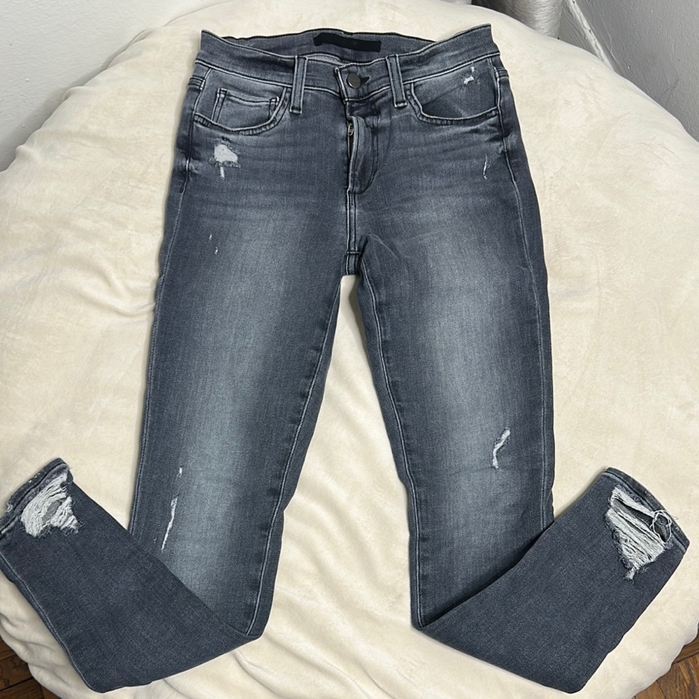 Joe's Jeans Gray Skinny Jeans with Distressed Details